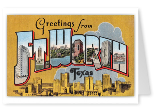 Fort Worth Texas Greetings Large Letter City Skyline