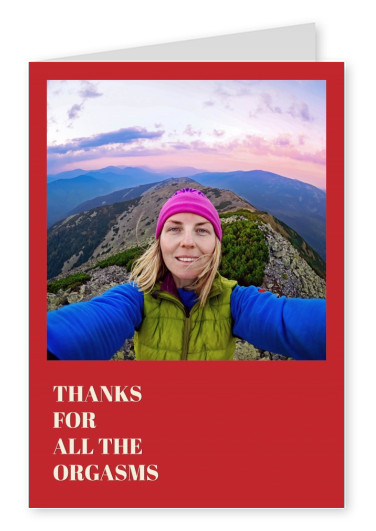 tarjeta roja con letras de Gracias por todos los orgasmos