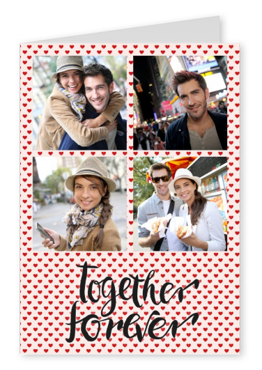 Love card with hearts and together forever - lettering in four photos- template