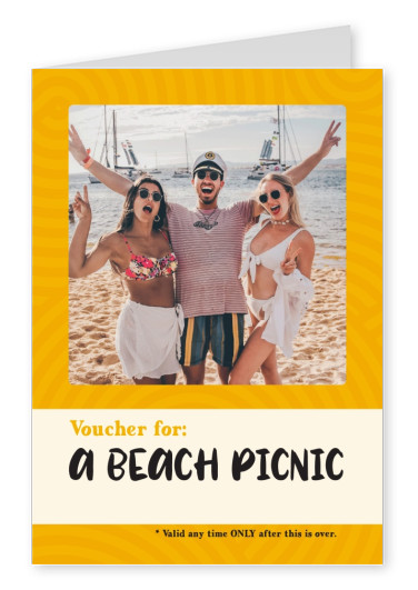 postcard saying Voucher for: a beach picnic (valid only when this is over)