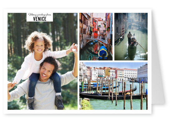 Three photos of Venice with gondolas and Basilica di Santa Maria della Salute