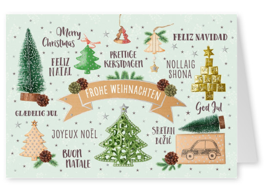 illustration julgran olika språk jul dekoration