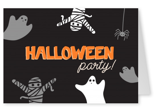 Tarjeta negra con fantasmas. Halloween party!