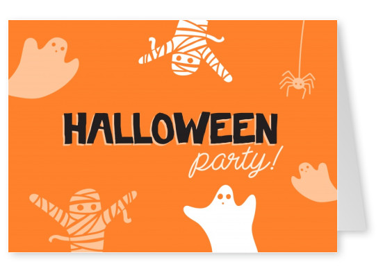 Orange kort med spöken. Halloween party!