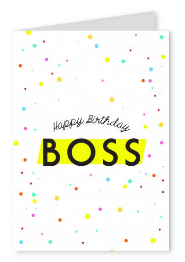 Witte kaart met kleurrijke stippen te zeggen Happy Birthday Boss