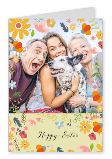 happy easter card with flowerpattern