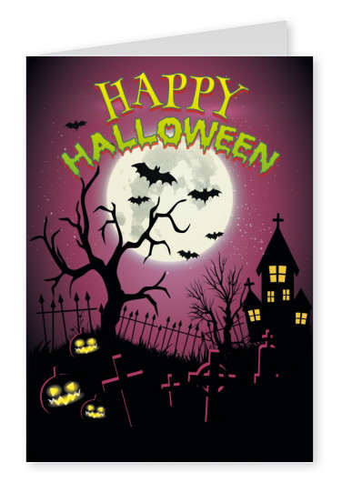 Happy Halloween: Spooky House, pumpkins and bats