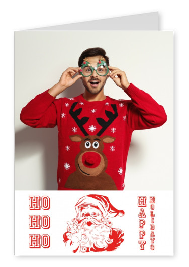 Santa Claus character red on whitw with American college type
