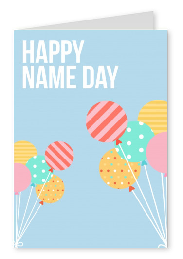blue card with colorful balloons