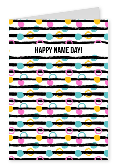 white card with colorful nineties pattern