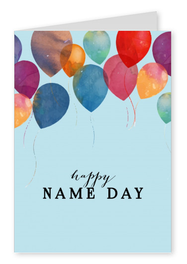 blue card with balloons and typography