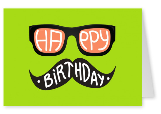 hipster birthday wishes with nerd glasses and moustache (lime green)