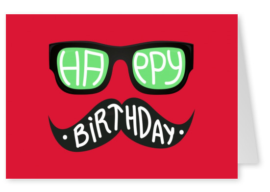 hipster birthday wishes with nerd glasses and moustache (red)