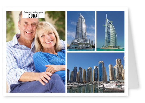 Dubai Marina - quarter with pompous architecture in three photos