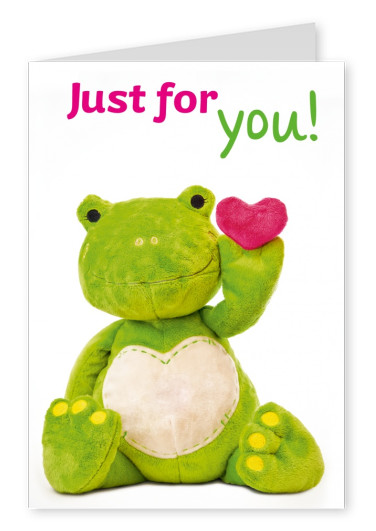 plush frog holding a heart in his left hand – just for you