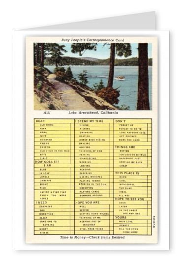 Lake Arrowhead California Busy People's Correspondence Card
