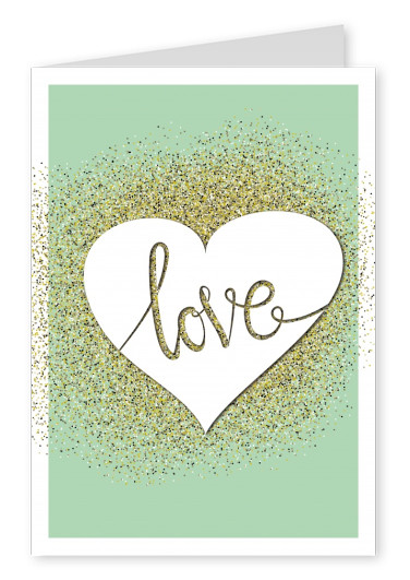 Love on golden heart on mintgreen backgroundâ€“mypostcard