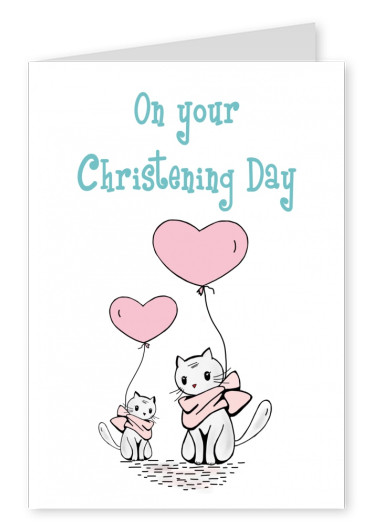 illustration two cure cats with heart-shaped balloons