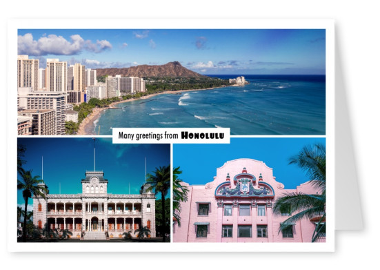 photocollage oportunidades de hotéis de honolulu praia e da cidade velha de edifícios