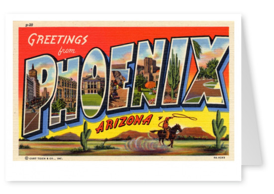 Curt Teich Ansichtkaart Collectie Archieven groetjes uit Phoenix, Arizona