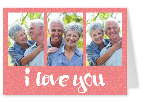 I love you triplet collage with salmon-coloured background pattern