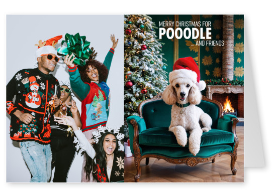 greeting card Merry Christmas for poodle and friends