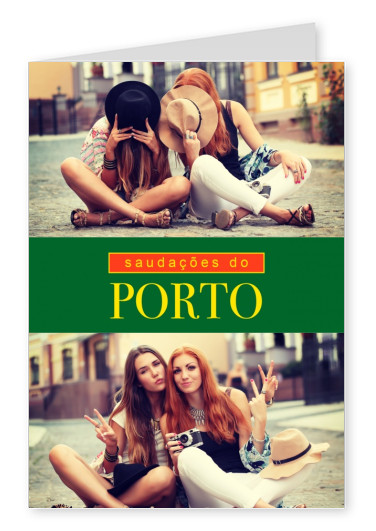 Porto saudações em língua portuguesa, verde, vermelho e amarelo
