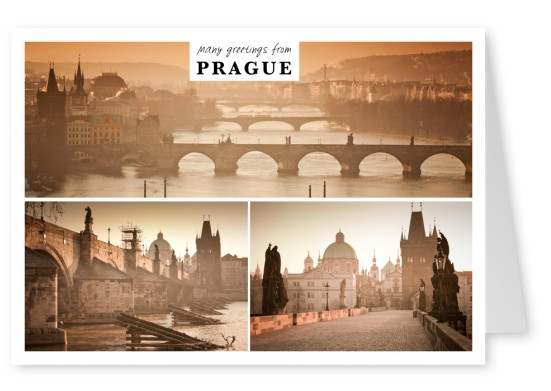 Photocollage of Prague and it's bridges at dawn