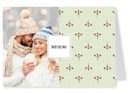 Personalizable christmas card with holly berrys