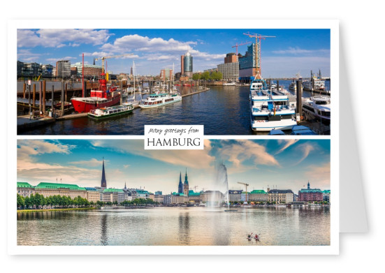 collage with two photos from hamburg port and hamburg