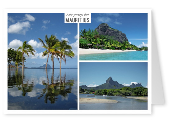 Three photos of Mauritius – ocean, palms, tropical beach 