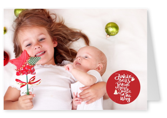 Personalizable christmas card with little jingle bell lettering and baubles