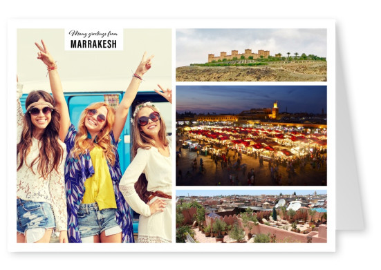 Personalizable greeting card from Marrasch in Marokka with photographies of the city and landscape