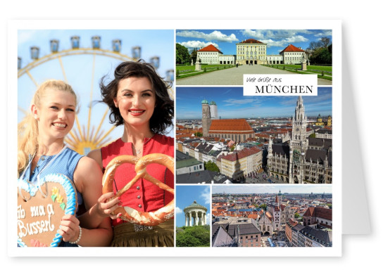 multipic photocollage of Munich inkluding city hall, monopteros and view above the city