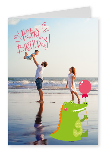 illustration of a cute little corocodile with red balloon