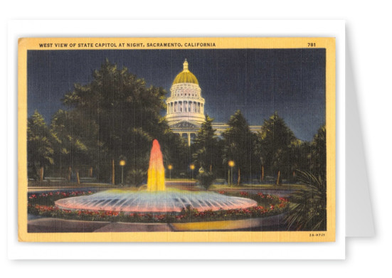 Sacramento, California, west view of State Capitol at night