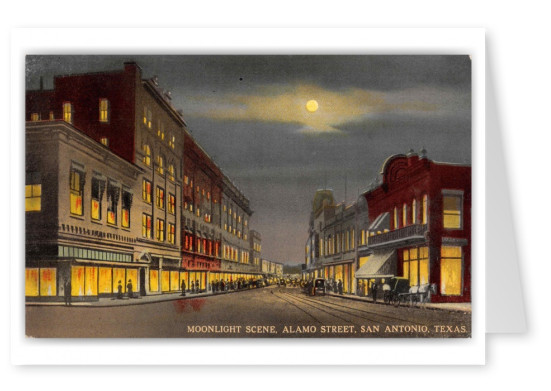 San Antonio Texas Alamo Street Moonlight Scene