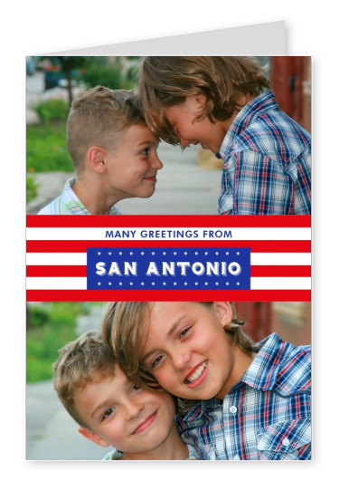 San Antonio greetings in US Flag design