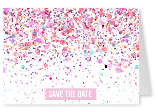 save the date card with pink dots