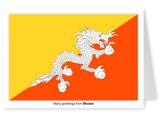 Vykort med flaggan i Bhutan