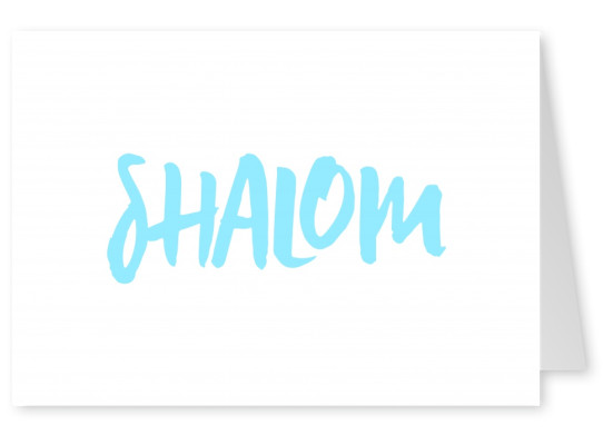 Shalom in blue with white background
