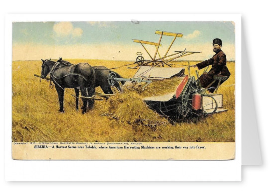 Mary L. Martin Ltd. – Amerikaanse oogstmachine Landbouw in Siberië Antieke Ansichtkaart
