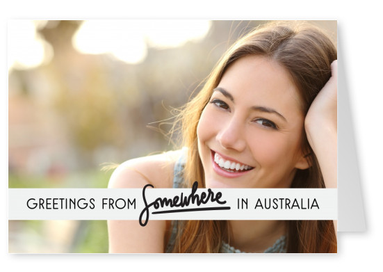 Greetings from Somewhere in Australia zwarte tekst op een grijze rechthoek