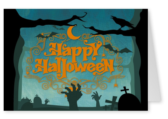 Happy halloween card with graveyard