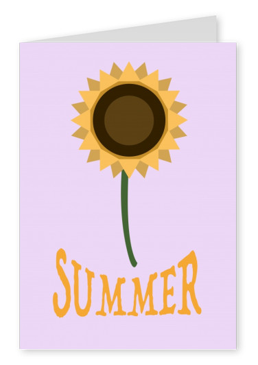 greeting card with a sunflower on a violet background