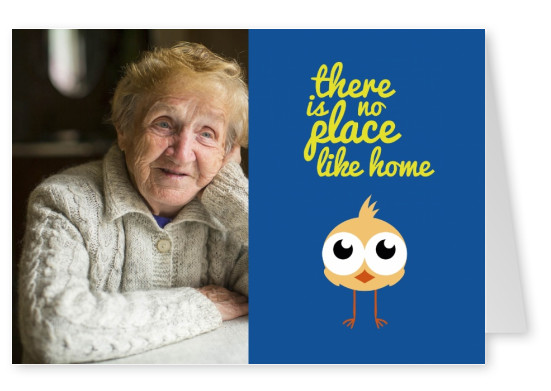 sweet little bird with big eyes and the quote there is no place like home