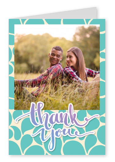 thank you with green beige drop-pattern in the back