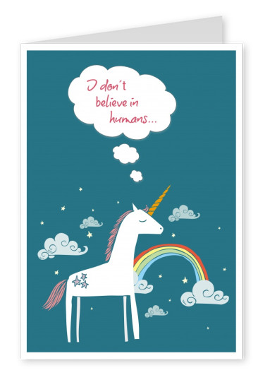 illustration of a little unicorn with rainbow on bluegreen background