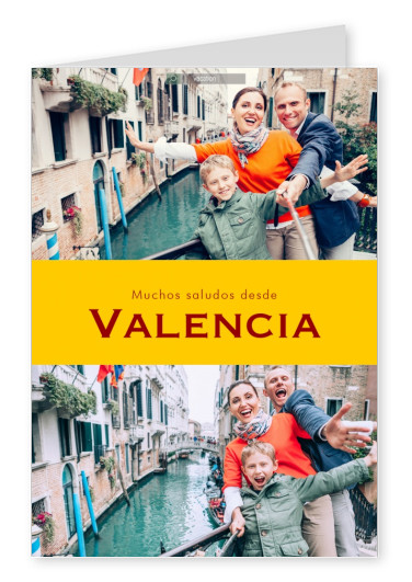 Valencia spanska hälsningar i landet-typisk färg och teckensnitt