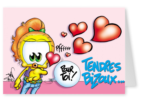 Le Piaf de bande dessinée de la saint-Valentin Tendres bizoux